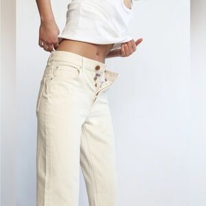 Daily Denim Hype by AG Jeans in Bone ButtonFly Classic Crop Jean Bull Denim 24